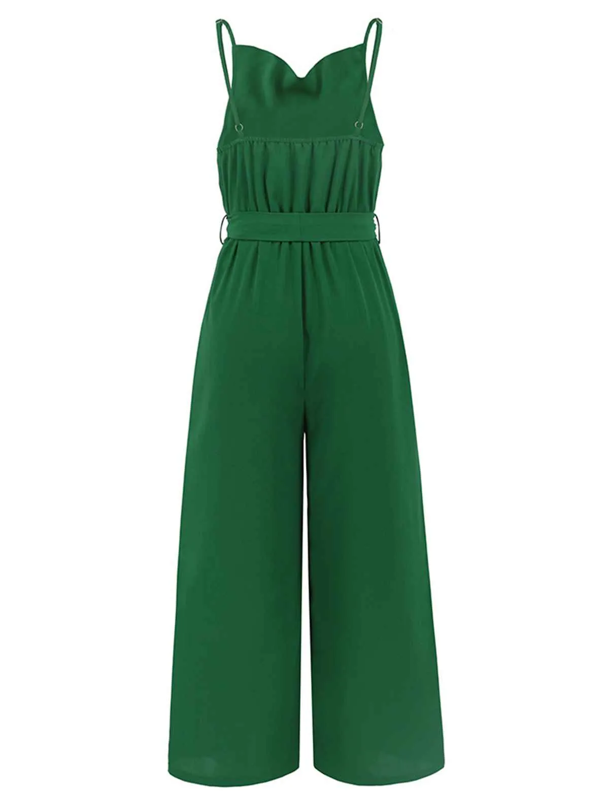 1930s Cowl Neck Spaghetti Strap Solid Belted Jumpsuit