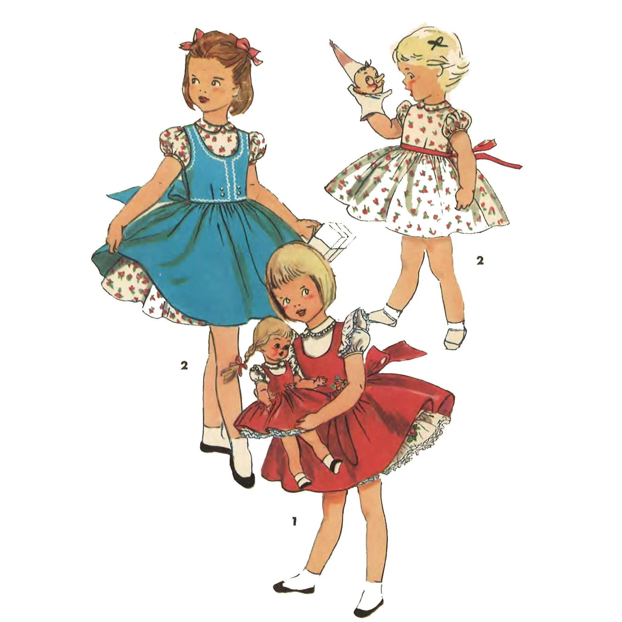 1950s Pattern, Matching Little Girls Party Dress Size & Dolls Dress - Multi-sizes -