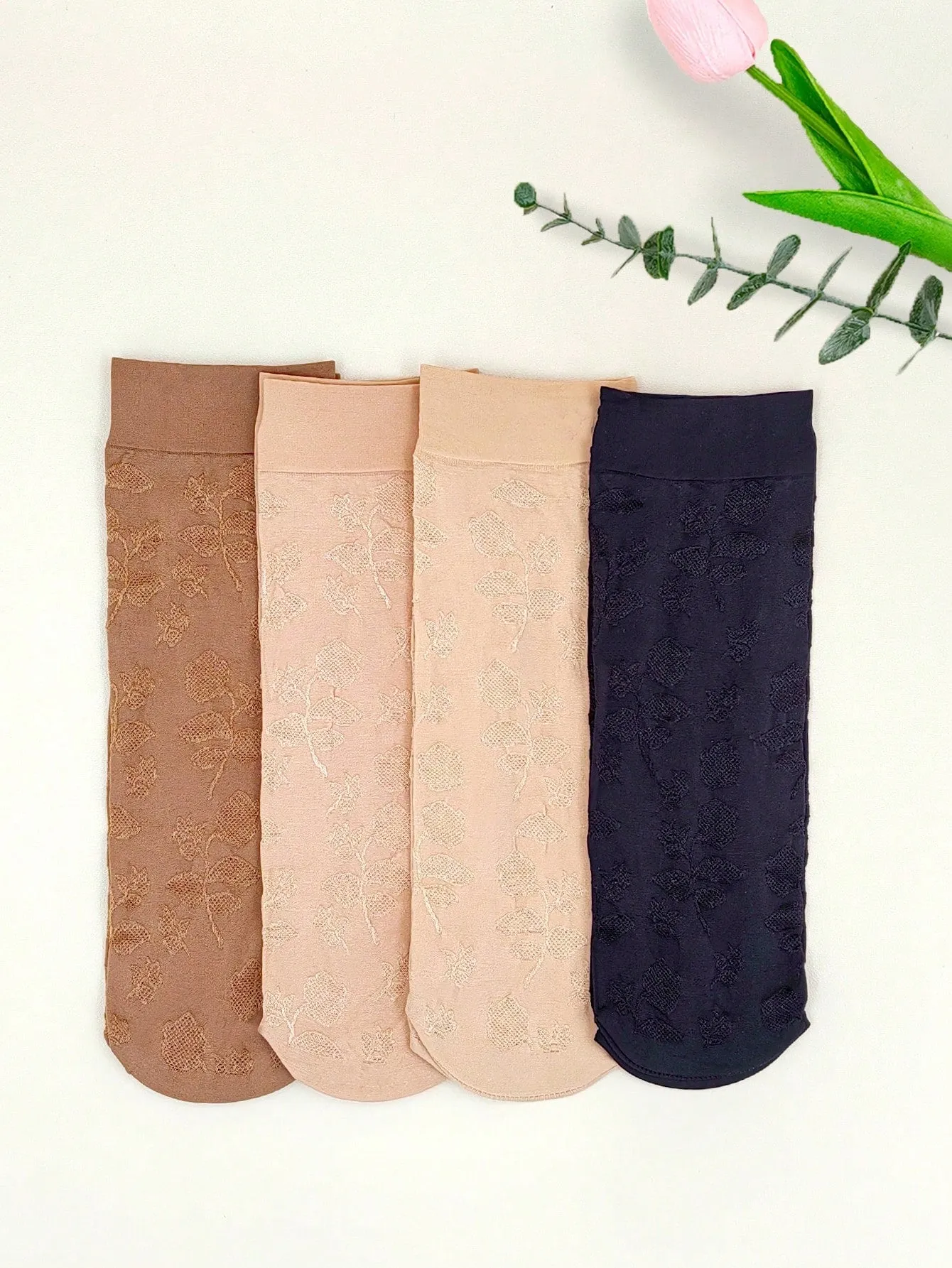 4pairs Simple Breathable Anti-slip Stockings