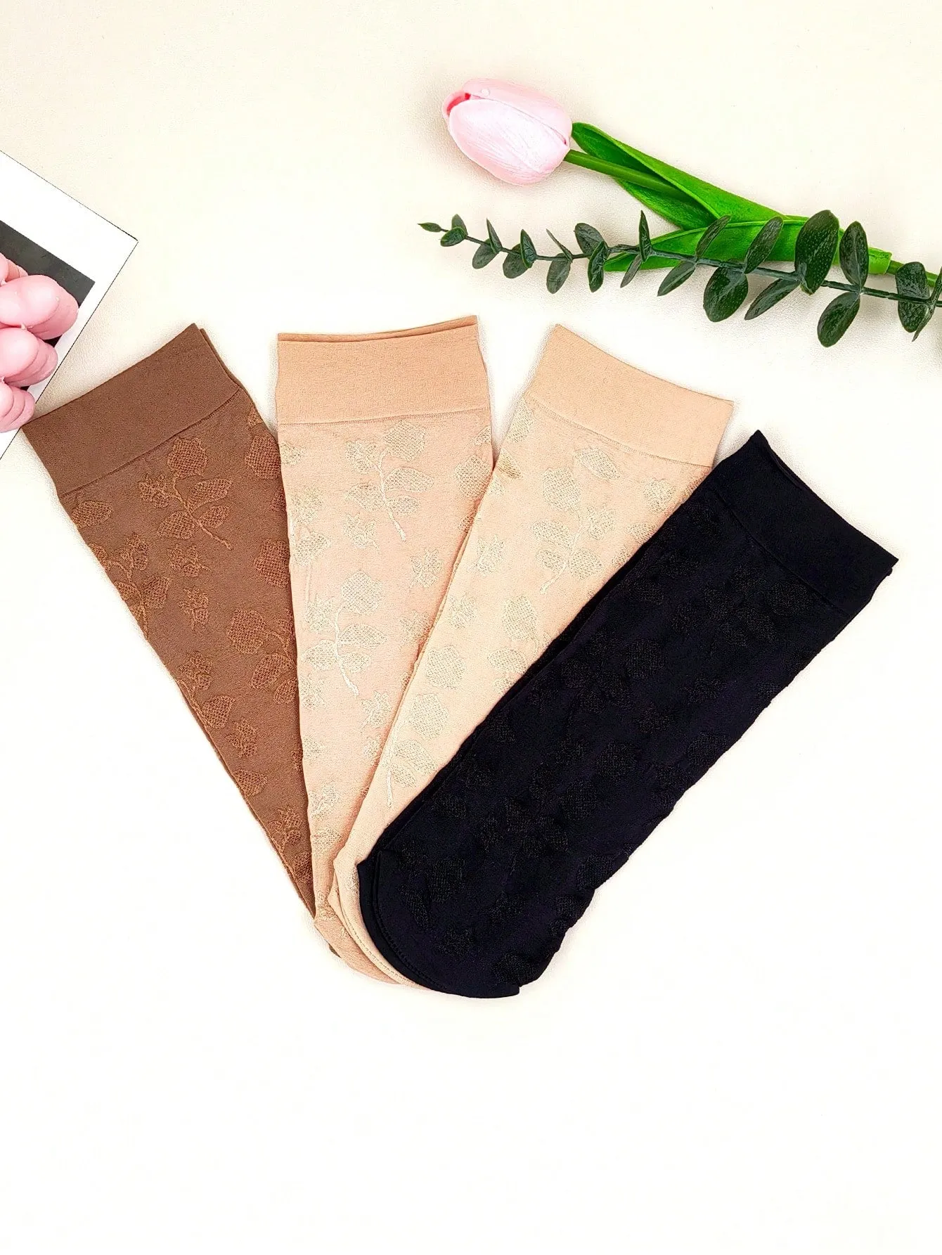 4pairs Simple Breathable Anti-slip Stockings