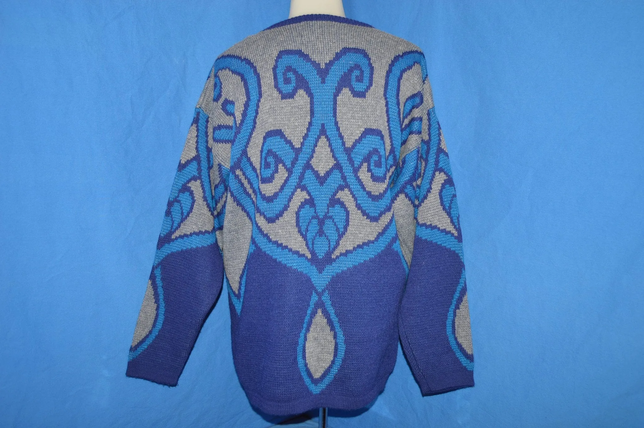 80s Purple Blue Gray Abstract Pattern Sweater Large