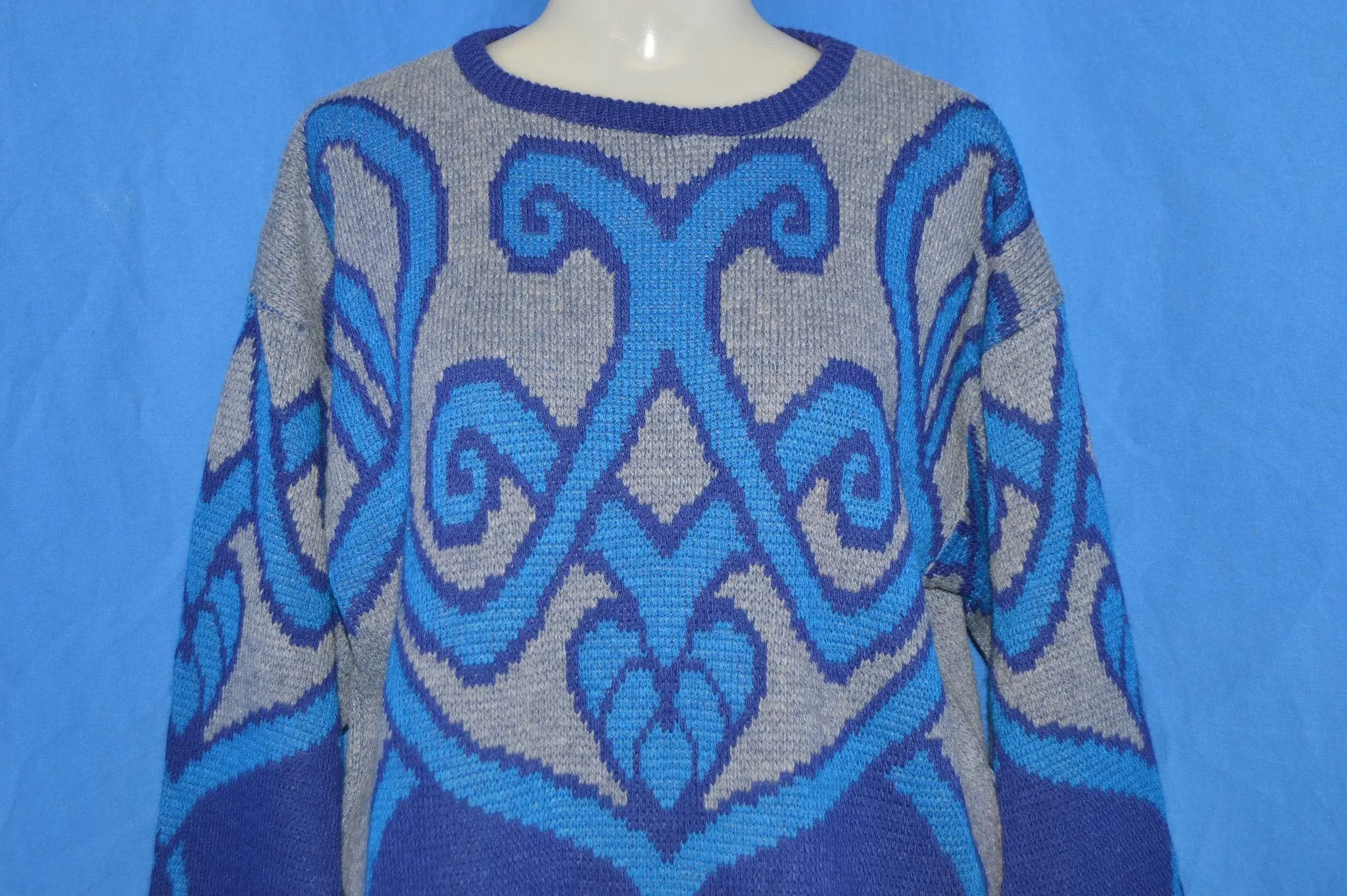 80s Purple Blue Gray Abstract Pattern Sweater Large