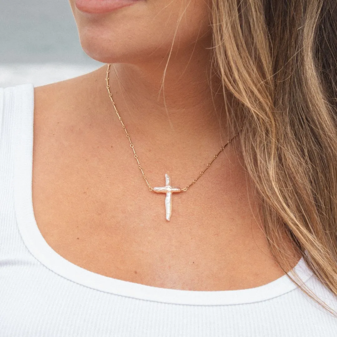 Abide Pearl Cross Necklace