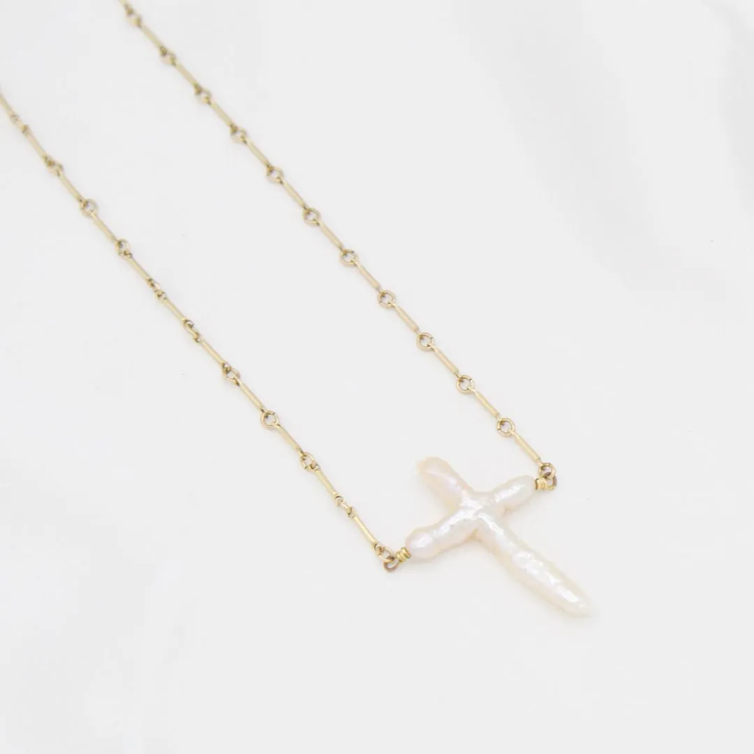 Abide Pearl Cross Necklace