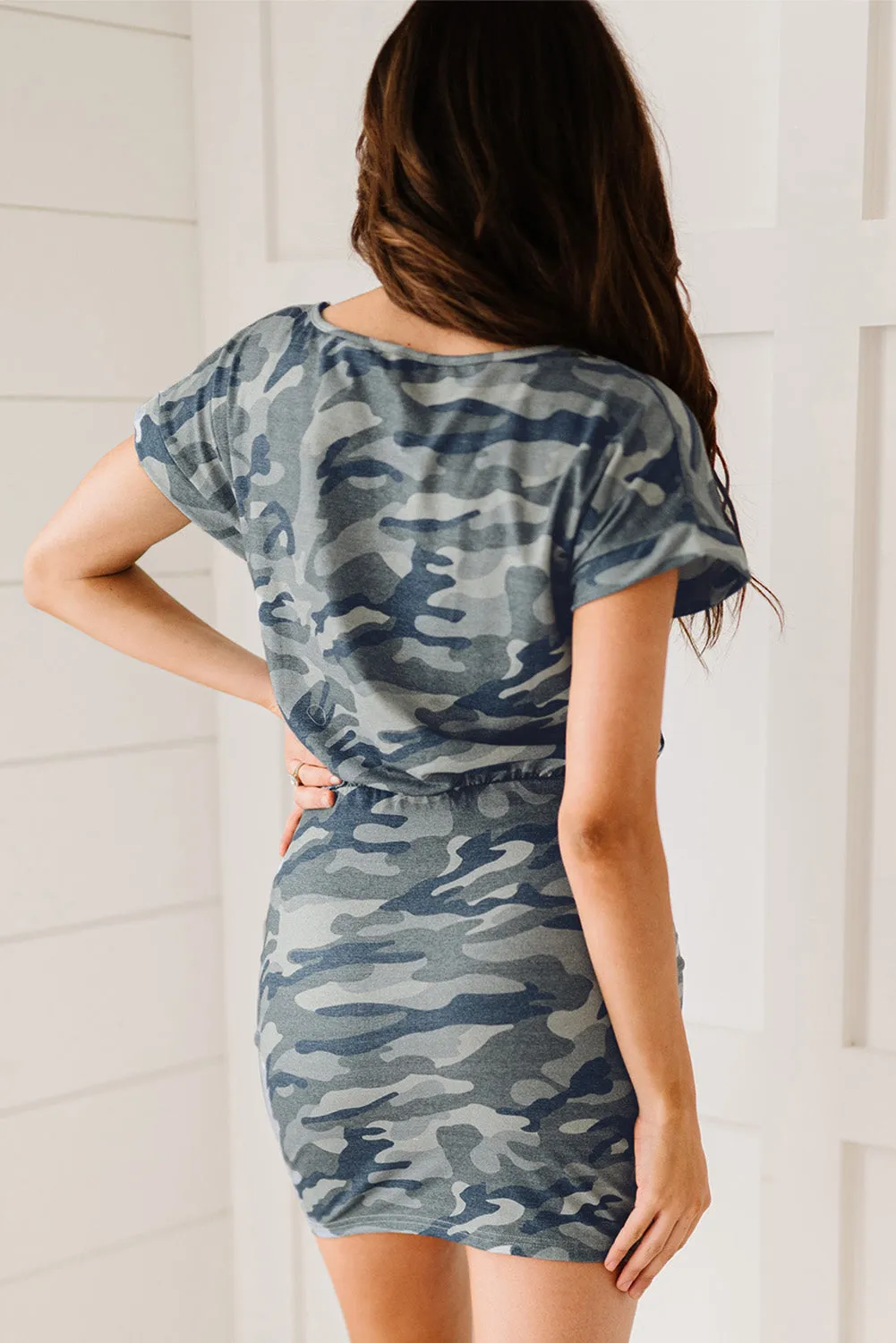 Adventure Buddies Mountain Sketch Camo Short Sleeve Bodycon Dress