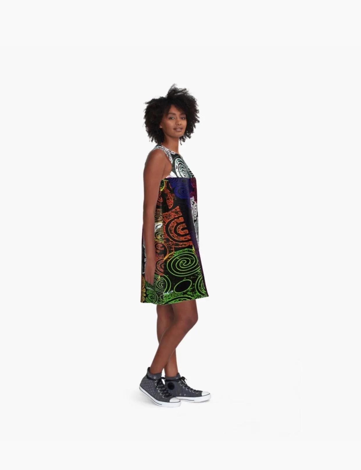 Africa Map Adorned - white shoulder details -  A-Line Dress