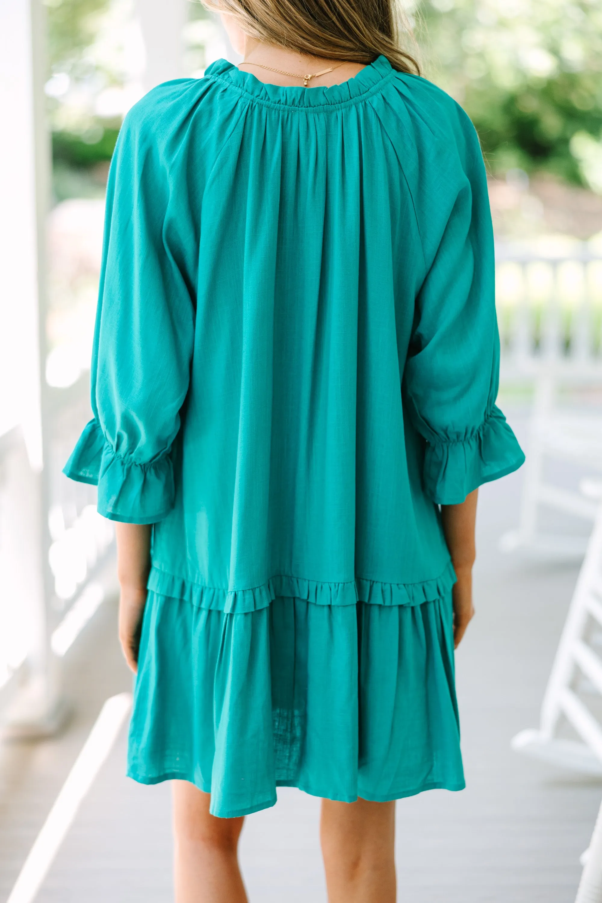 Always In The Lead Lagoon Green Linen Dress