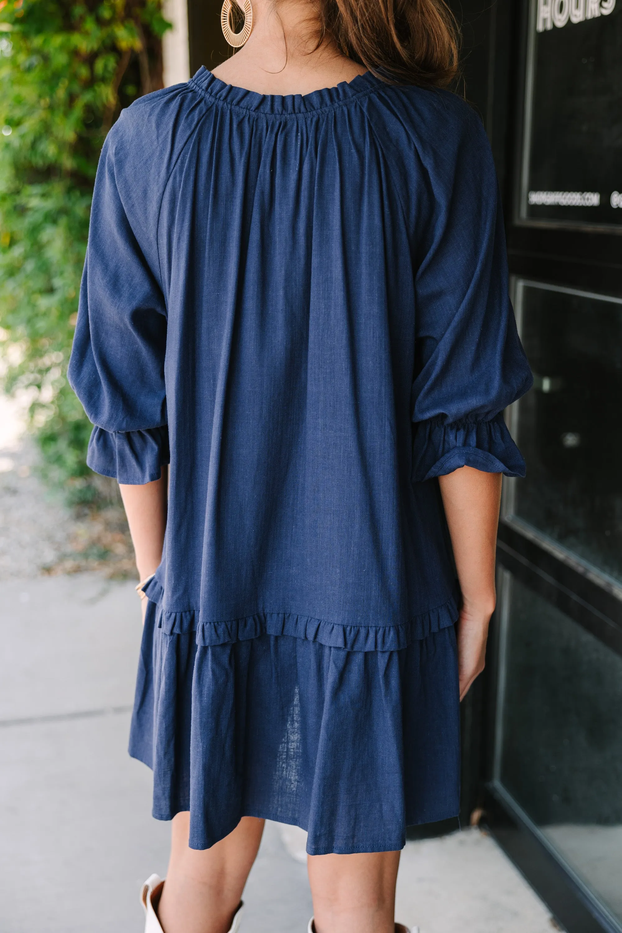 Always In The Lead Navy Blue Linen Dress