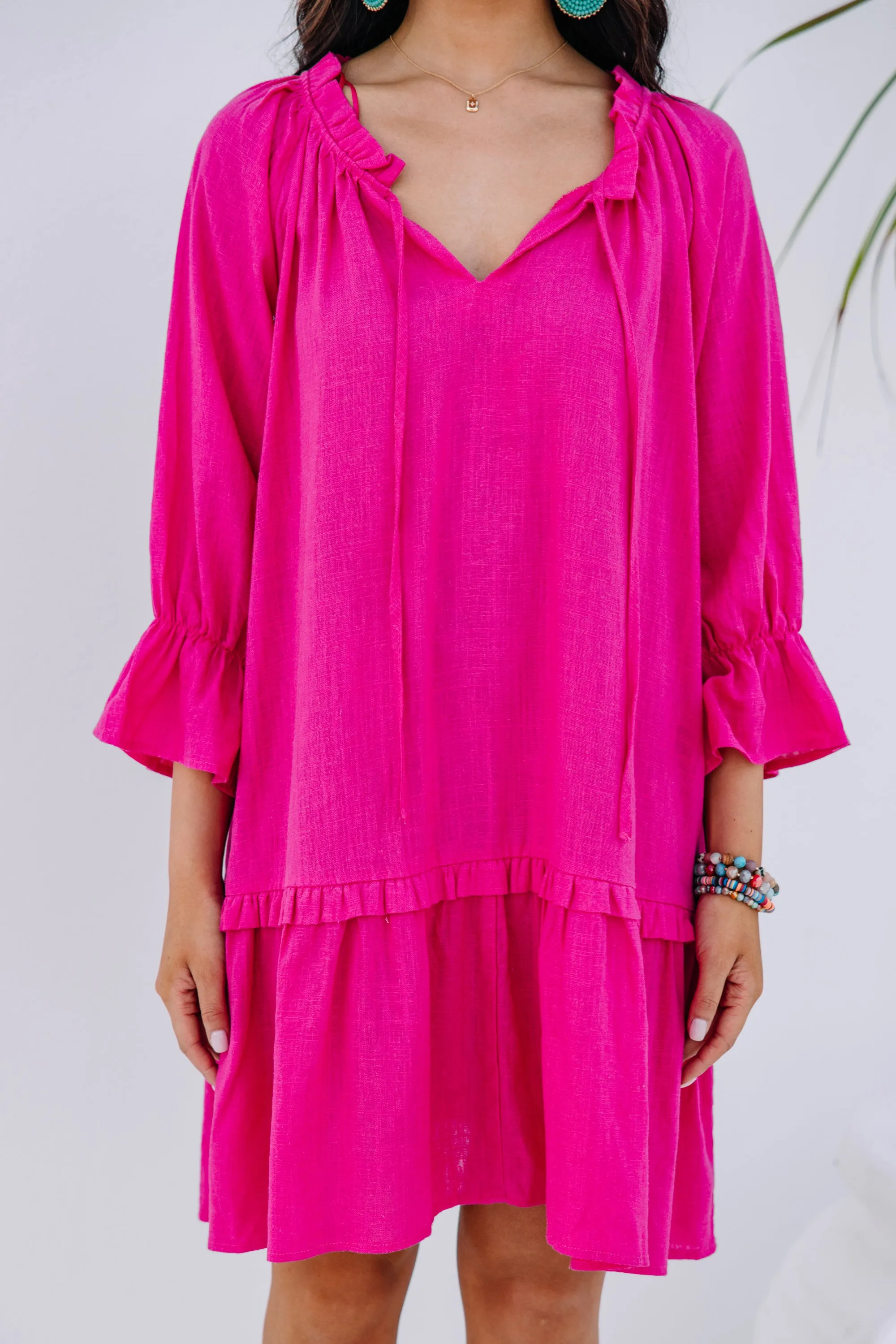 Always In The Lead Pink Linen Dress