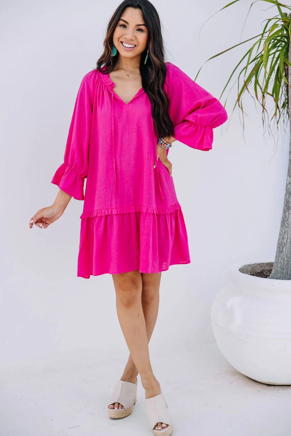 Always In The Lead Pink Linen Dress