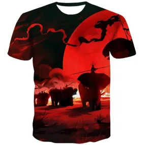 Animal T-shirt Men Elephant Tshirt Anime Moon Tshirt Printed Red Tshirts Casual Halloween T-shirts 3d