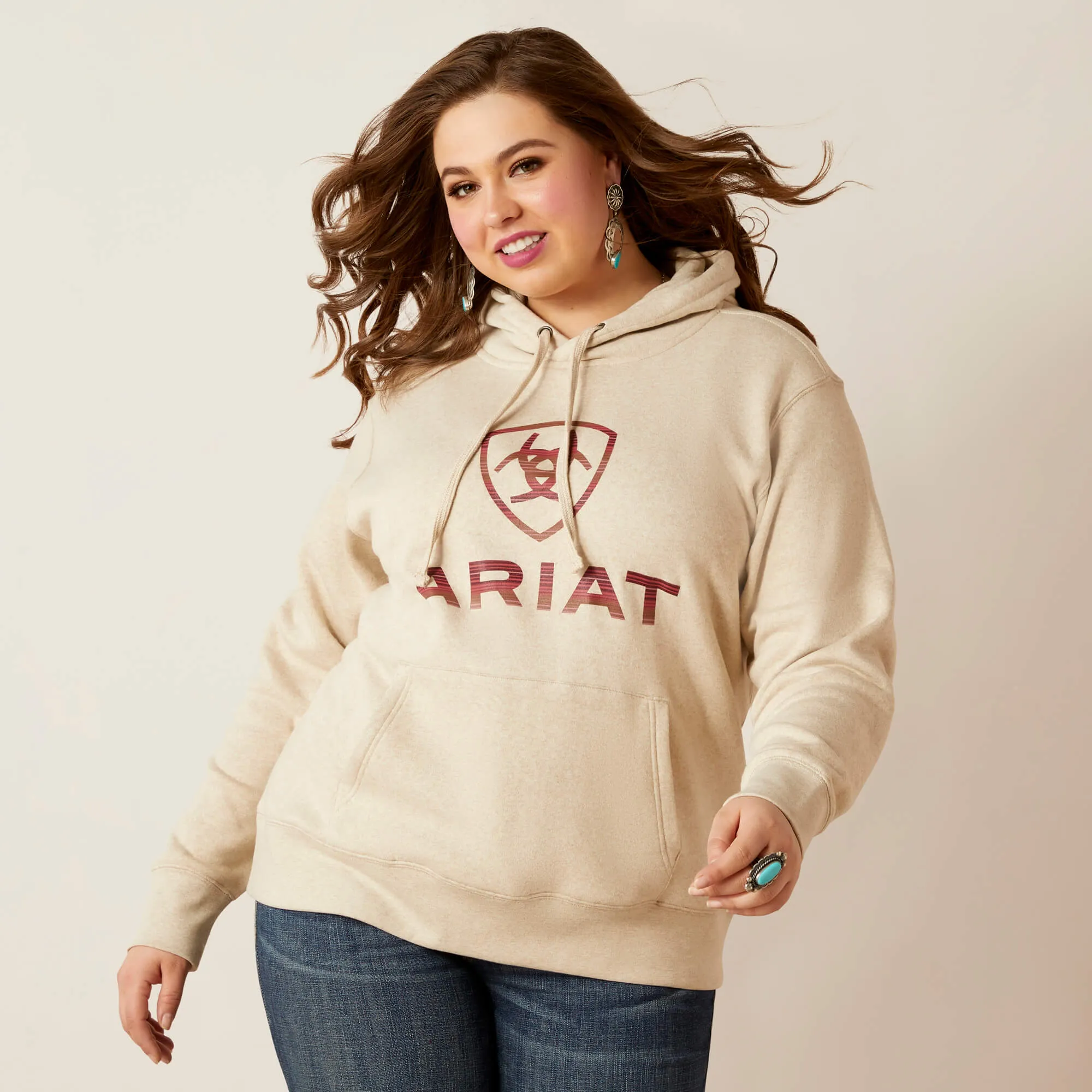 Ariat Women's REAL Oatmeal Heather Ombre Shield Hoodie