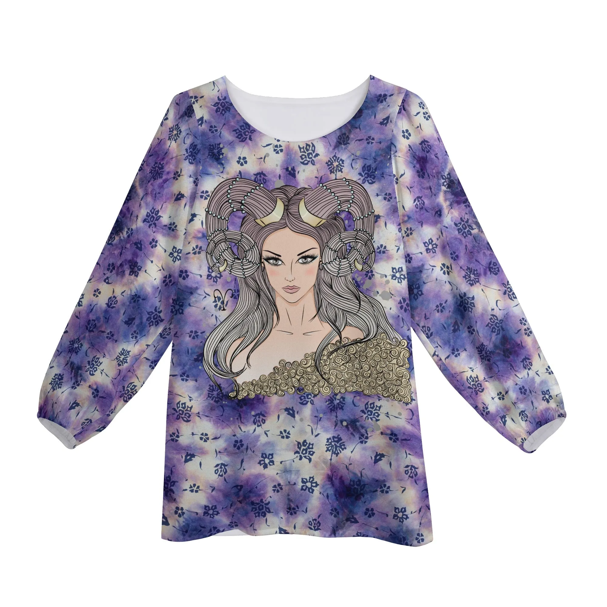 Aries Woman Zodiac Sign Long Sleeve Chiffon Blouse Inspired by Astrology and Horoscope