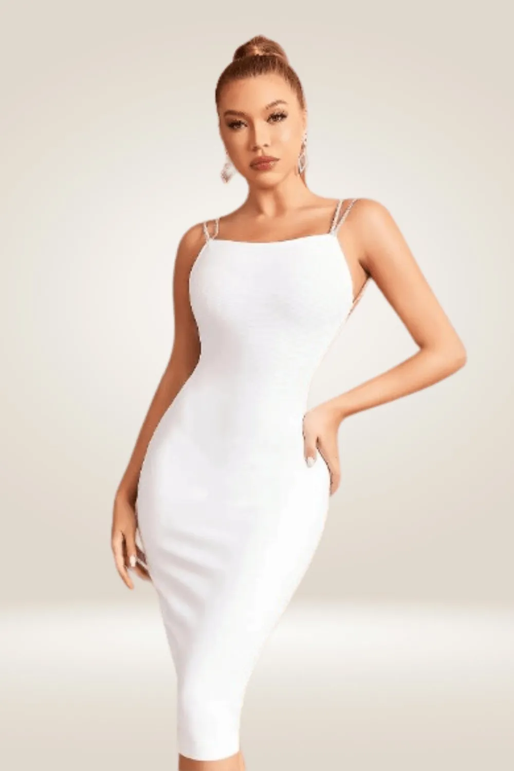 Backless Rhinestone Strap White Bodycon Dress