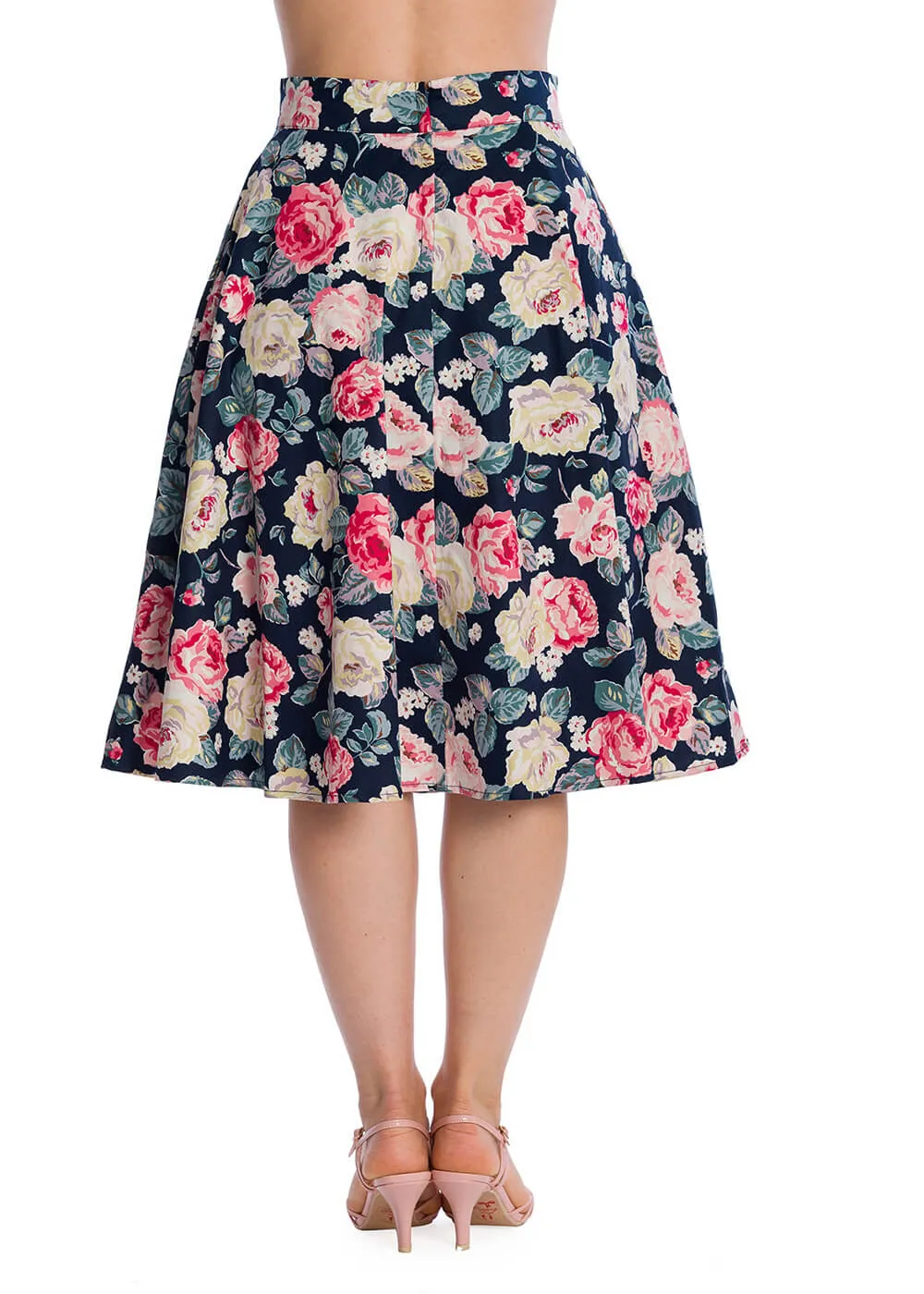 Banned Rose Bloom 50's Swing Skirt Navy