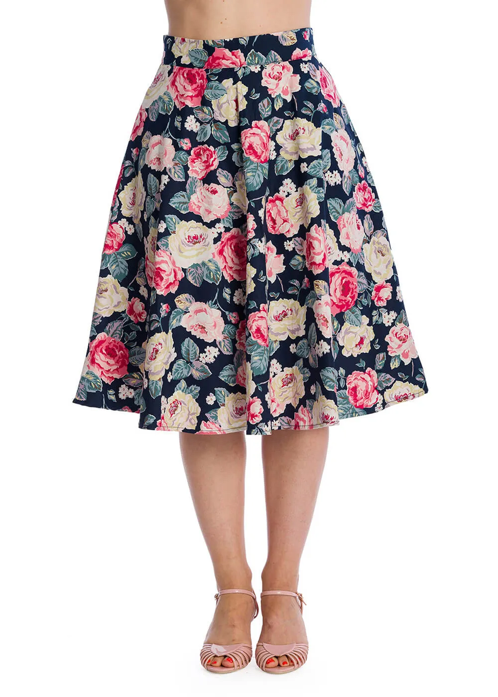 Banned Rose Bloom 50's Swing Skirt Navy