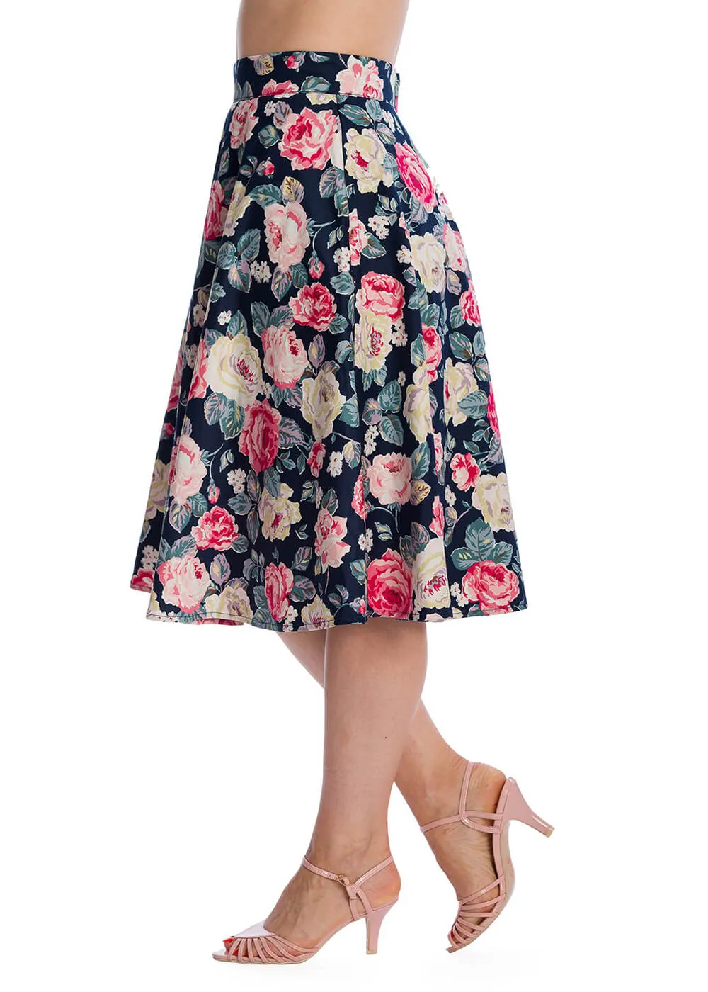 Banned Rose Bloom 50's Swing Skirt Navy