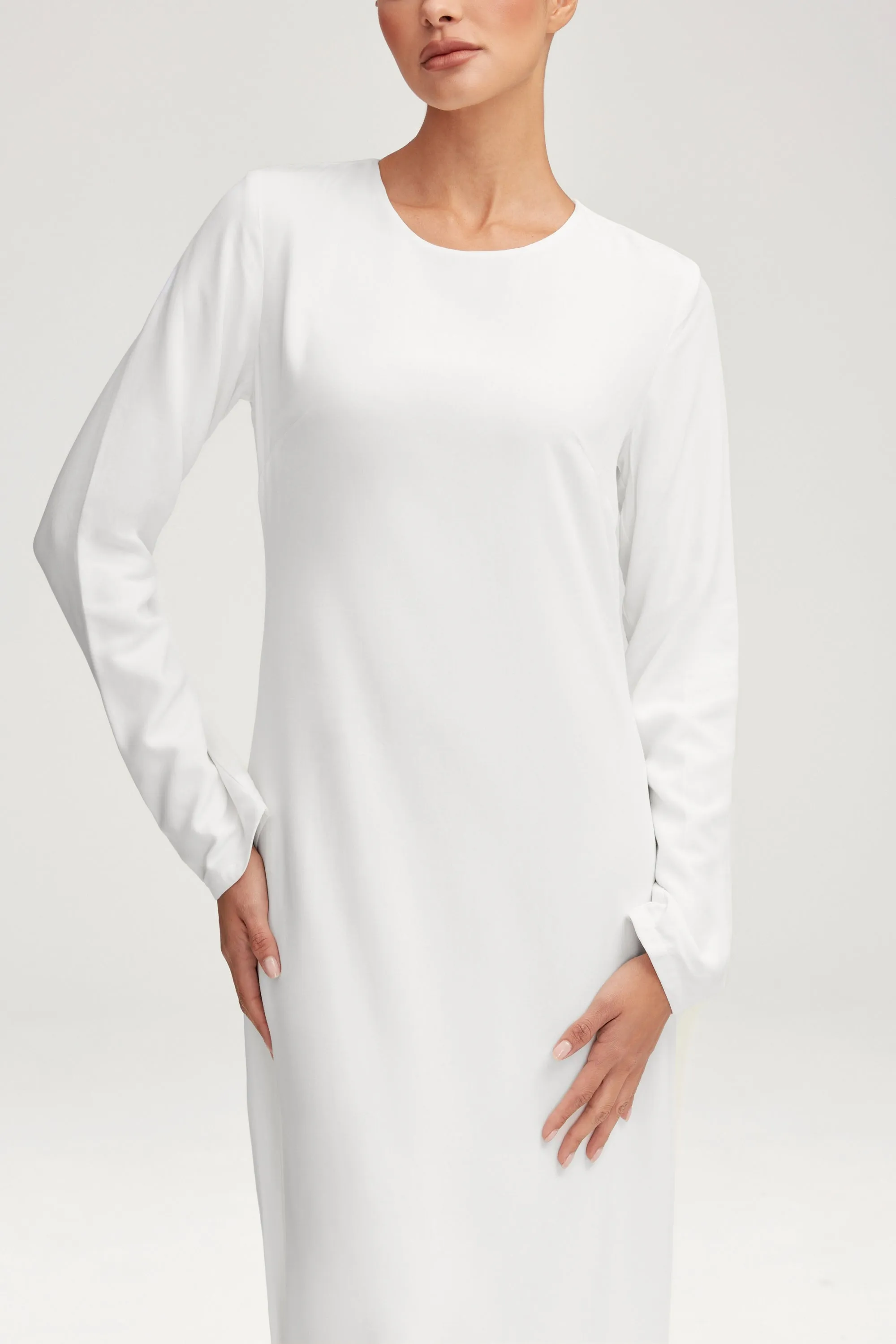 Basic Long Sleeve Maxi Dress - White