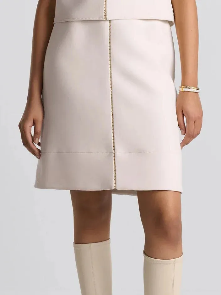 Bead-Embellished Wool and Silk Top and Skirt Set in Cream