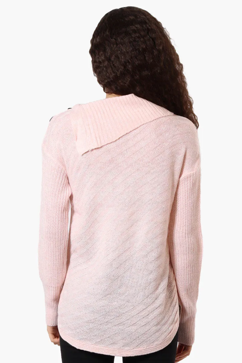 Beechers Brook Shoulder Button Split Neck Pullover Sweater - Pink