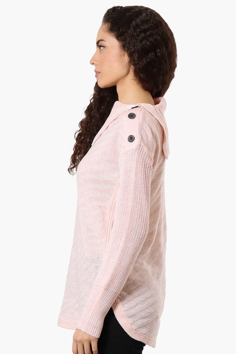 Beechers Brook Shoulder Button Split Neck Pullover Sweater - Pink