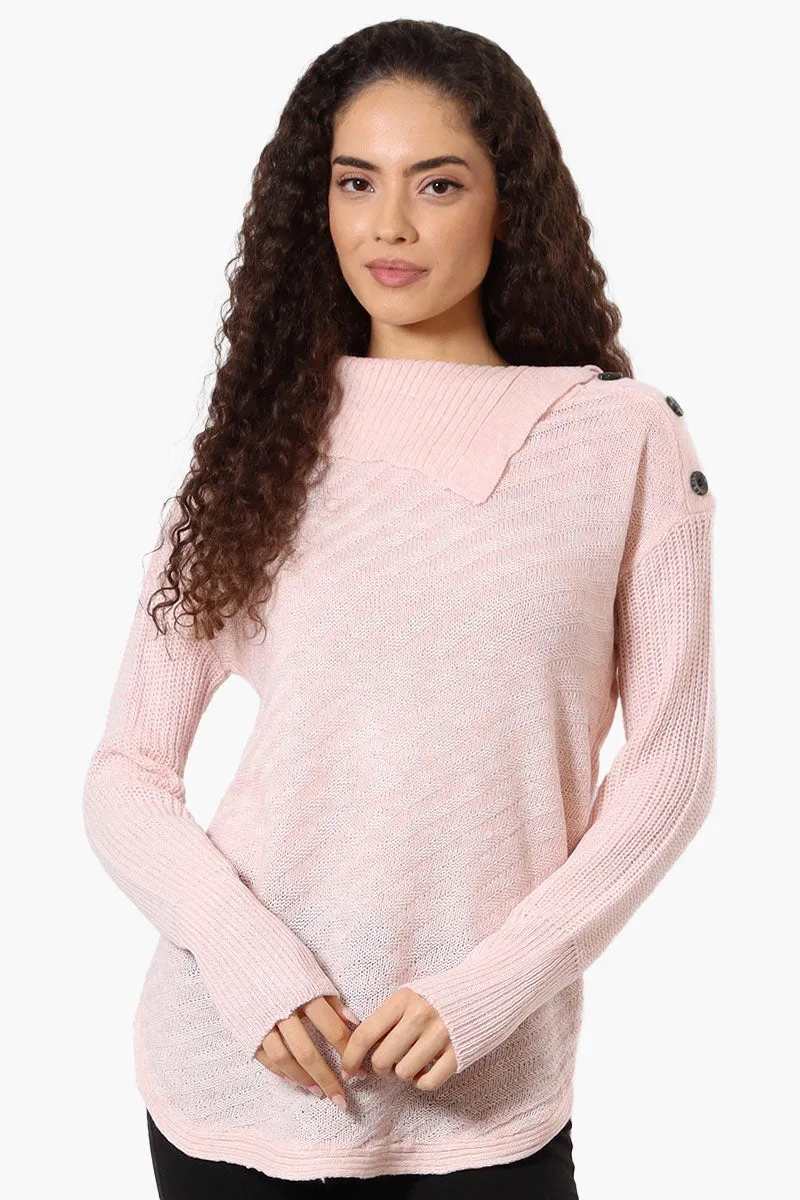 Beechers Brook Shoulder Button Split Neck Pullover Sweater - Pink