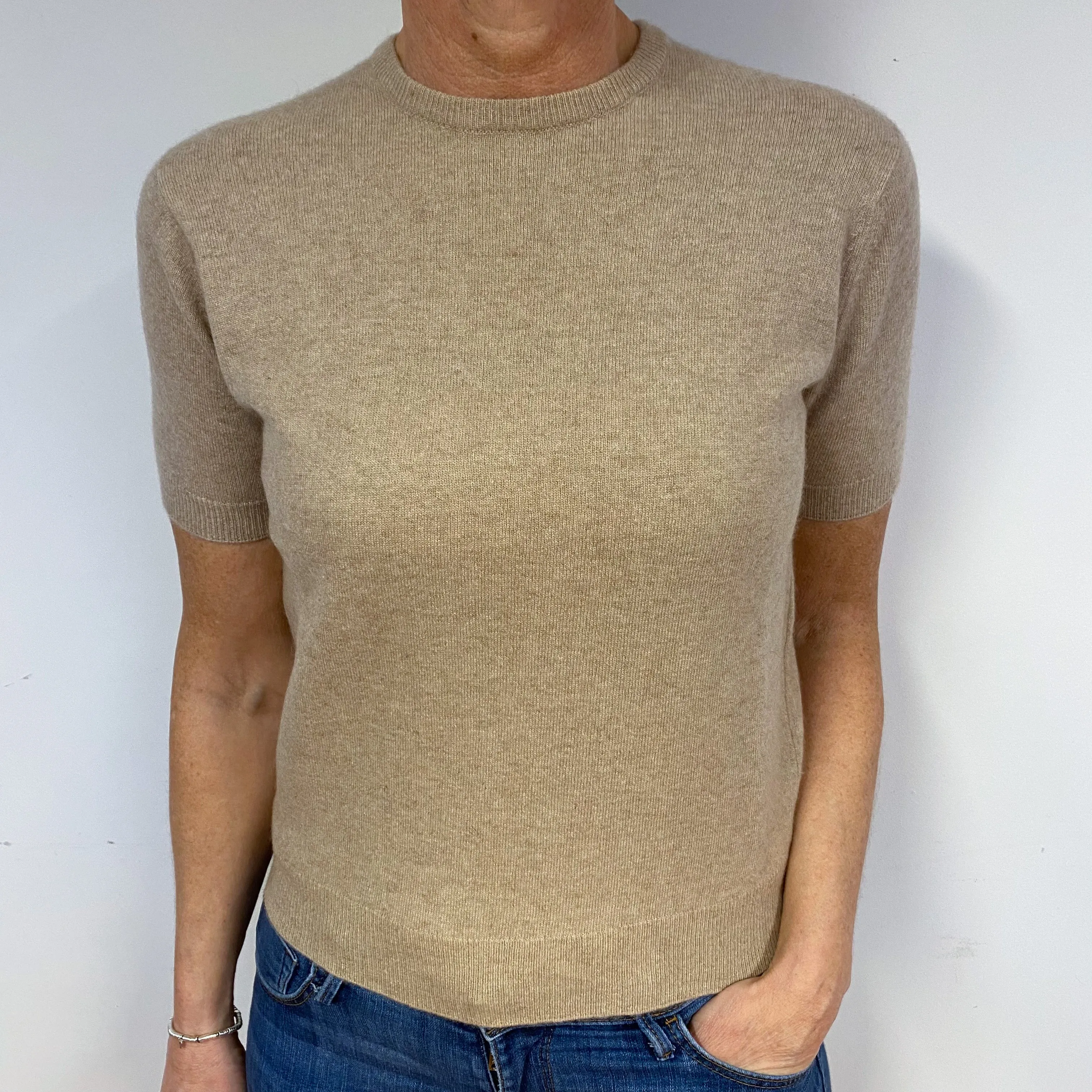 Beige Cashmere Short Sleeved Jumper Medium