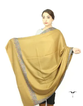 Beige Pashmina Shawl With Sozni Borders 5750