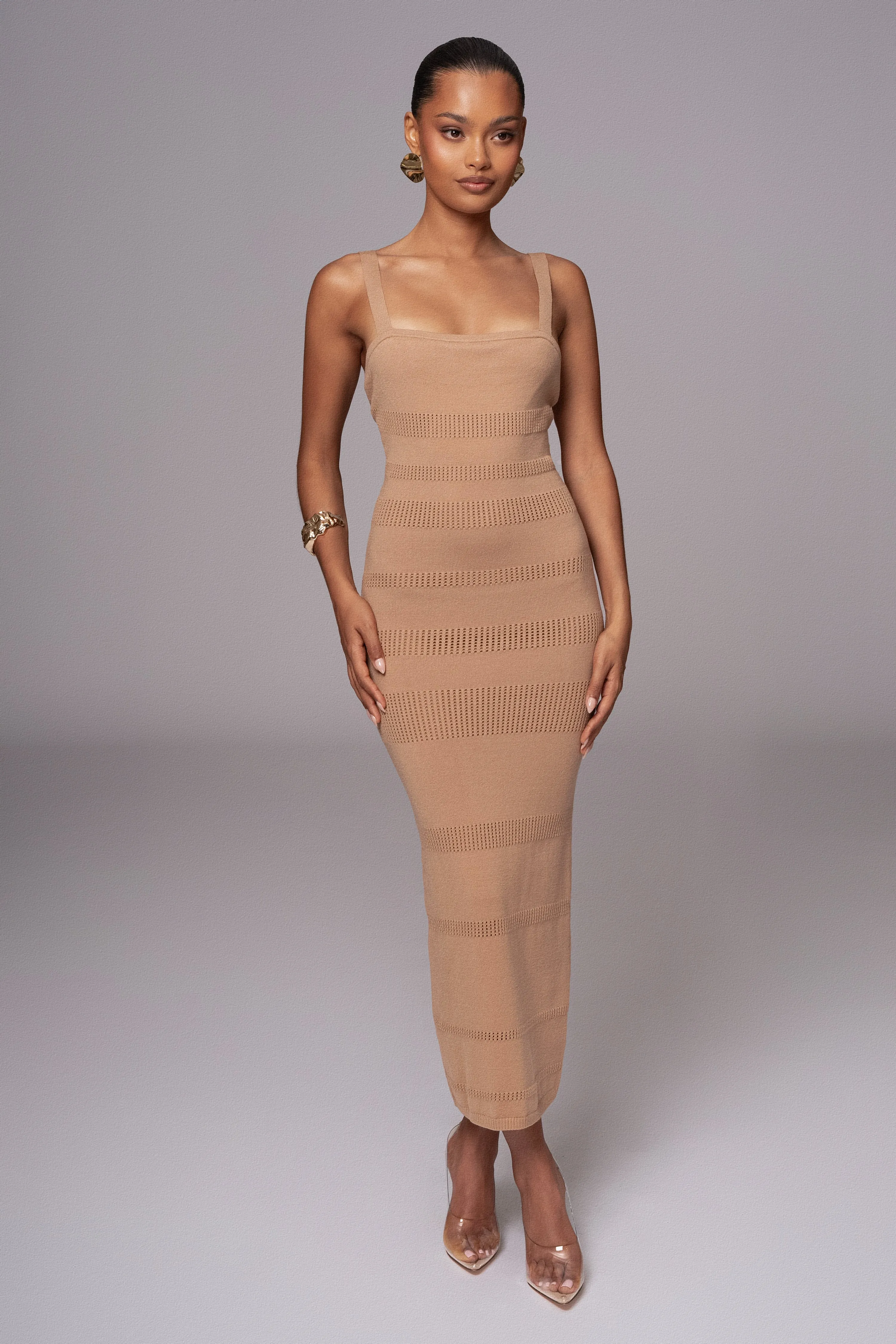 Beige Sandy Shores Knit Midi Dress