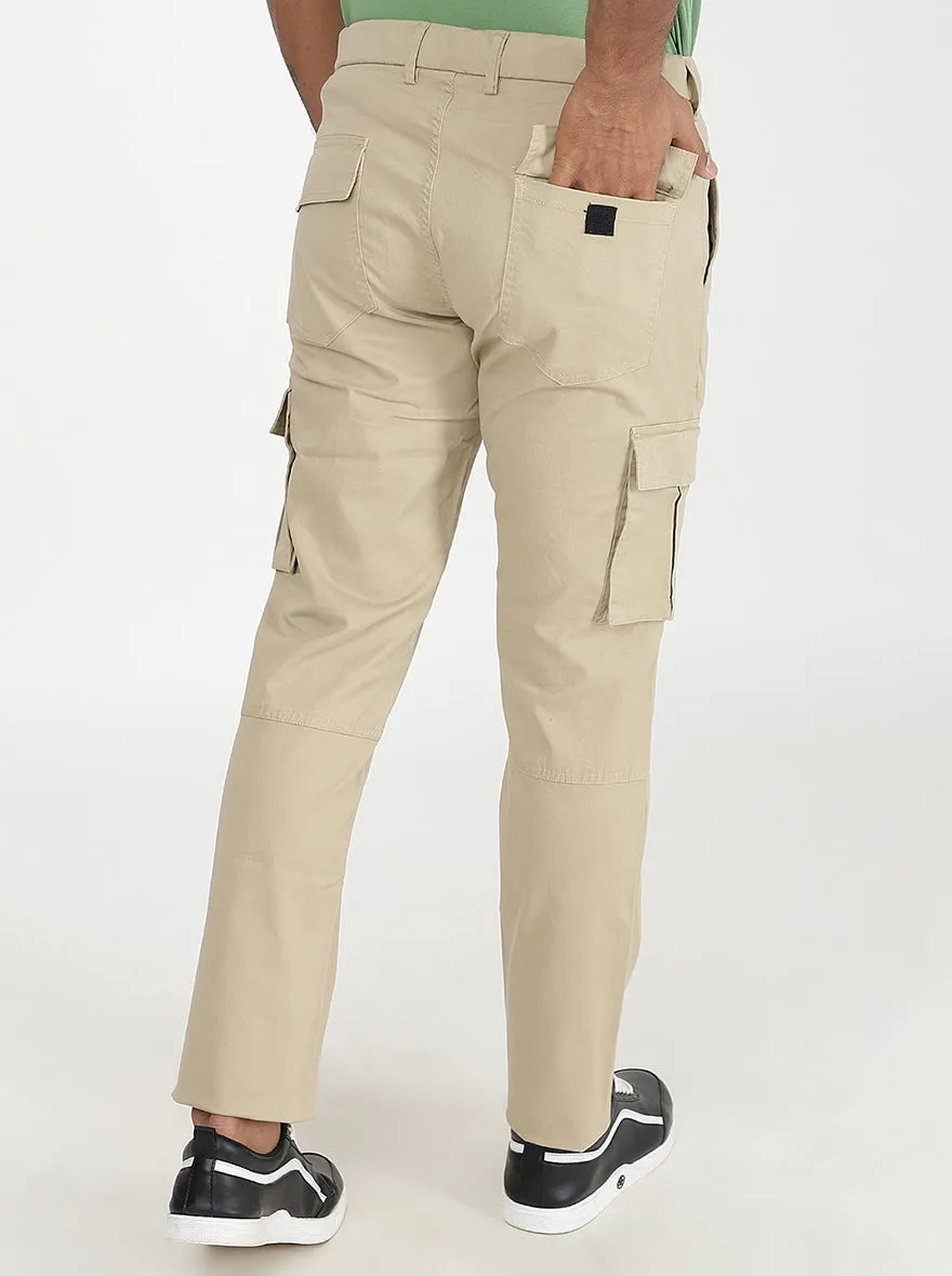 Beige Solid Slim Fit Cargo Pant | JadeBlue