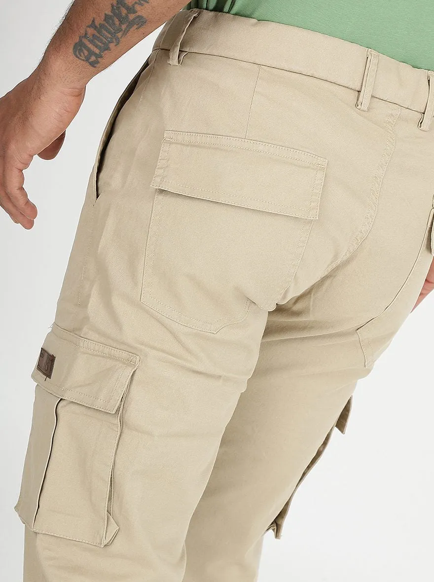 Beige Solid Slim Fit Cargo Pant | JadeBlue