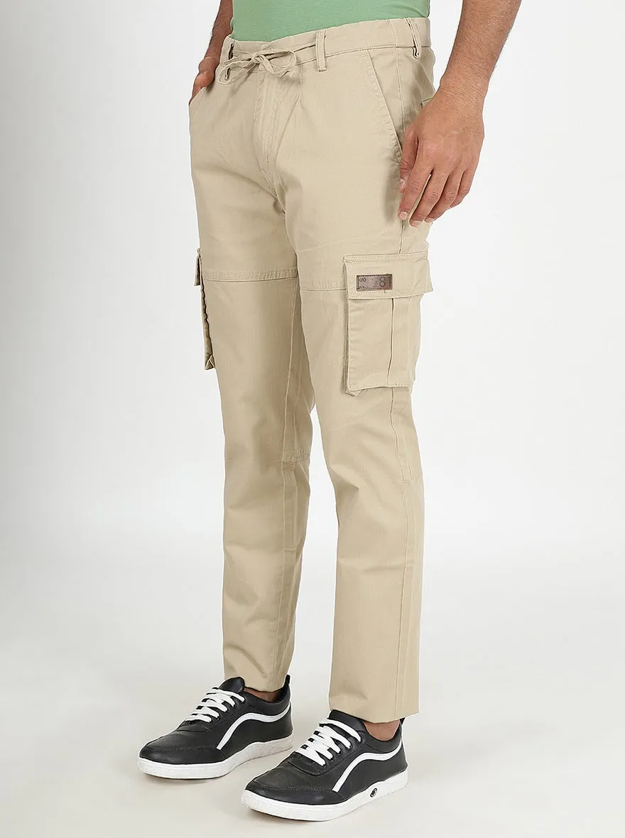 Beige Solid Slim Fit Cargo Pant | JadeBlue