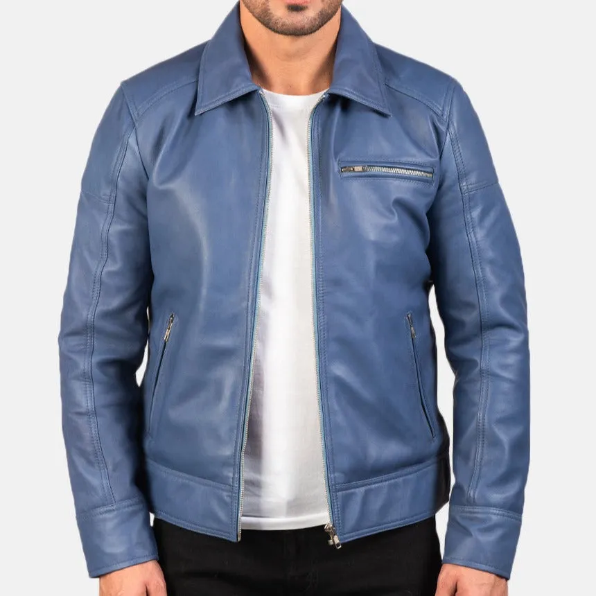 BIKER-1447 MUSH Blue Leather Biker Jacket