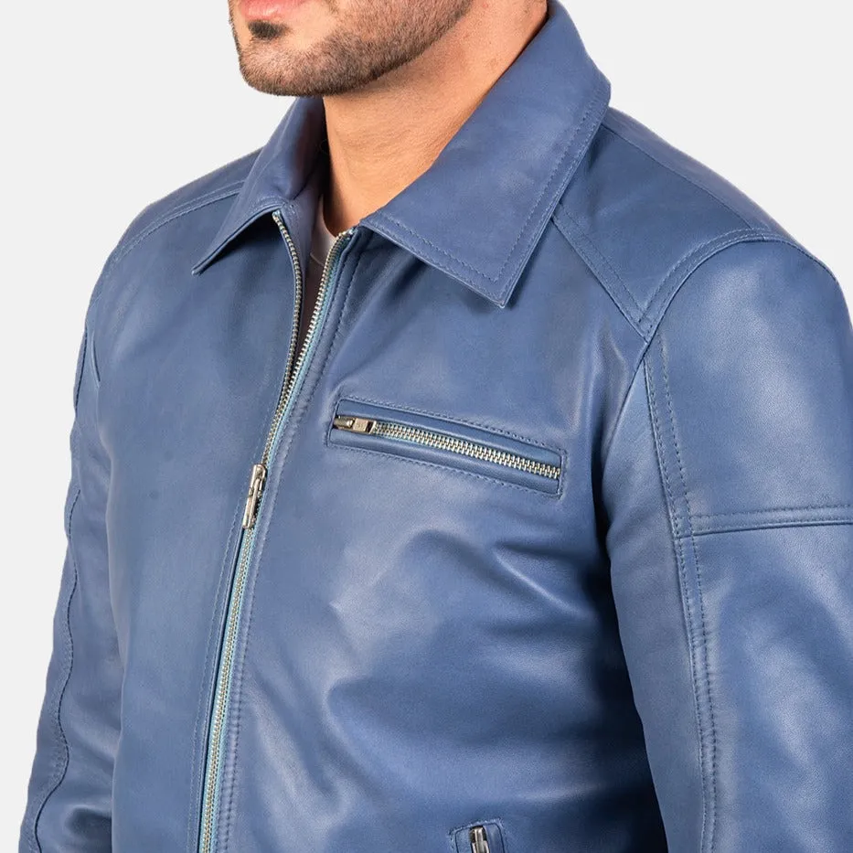 BIKER-1447 MUSH Blue Leather Biker Jacket