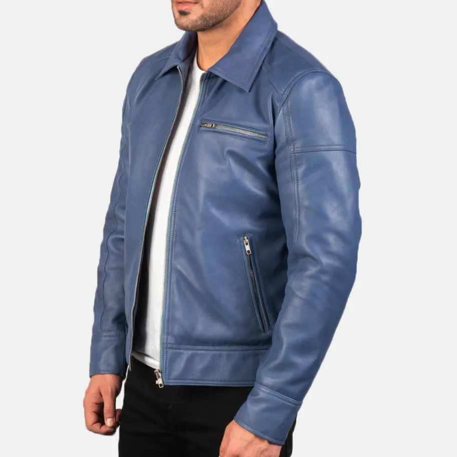 BIKER-1447 MUSH Blue Leather Biker Jacket