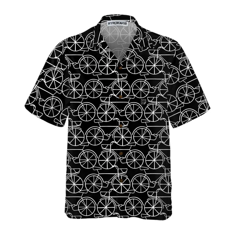 Black And White Bicycle Seamless Pattern Cycling Hawaiian Shirt, Cycling Shirt For Men & Women, Cycling Gift