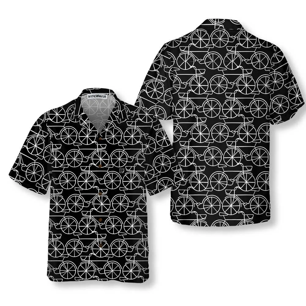 Black And White Bicycle Seamless Pattern Cycling Hawaiian Shirt, Cycling Shirt For Men & Women, Cycling Gift