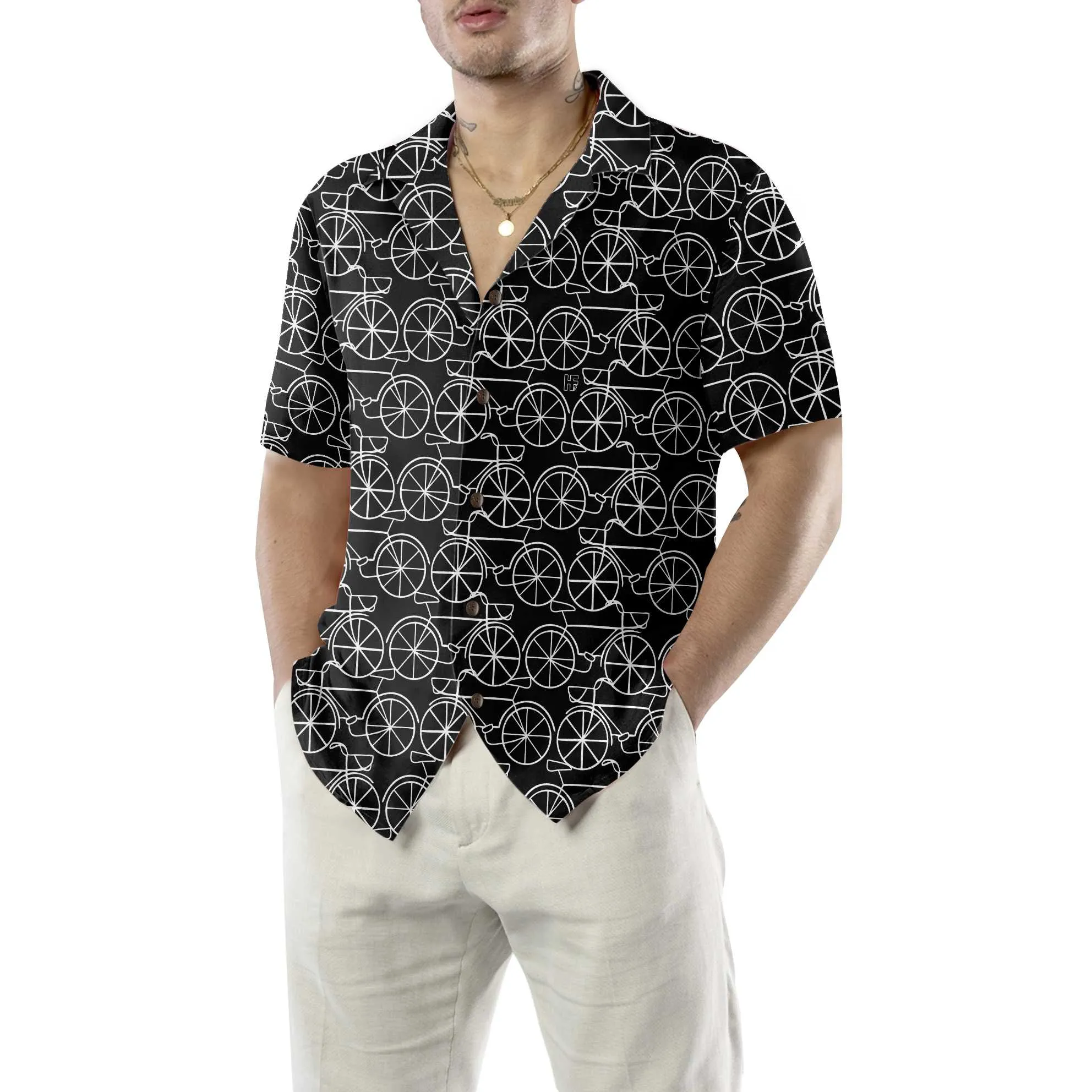 Black And White Bicycle Seamless Pattern Cycling Hawaiian Shirt, Cycling Shirt For Men & Women, Cycling Gift