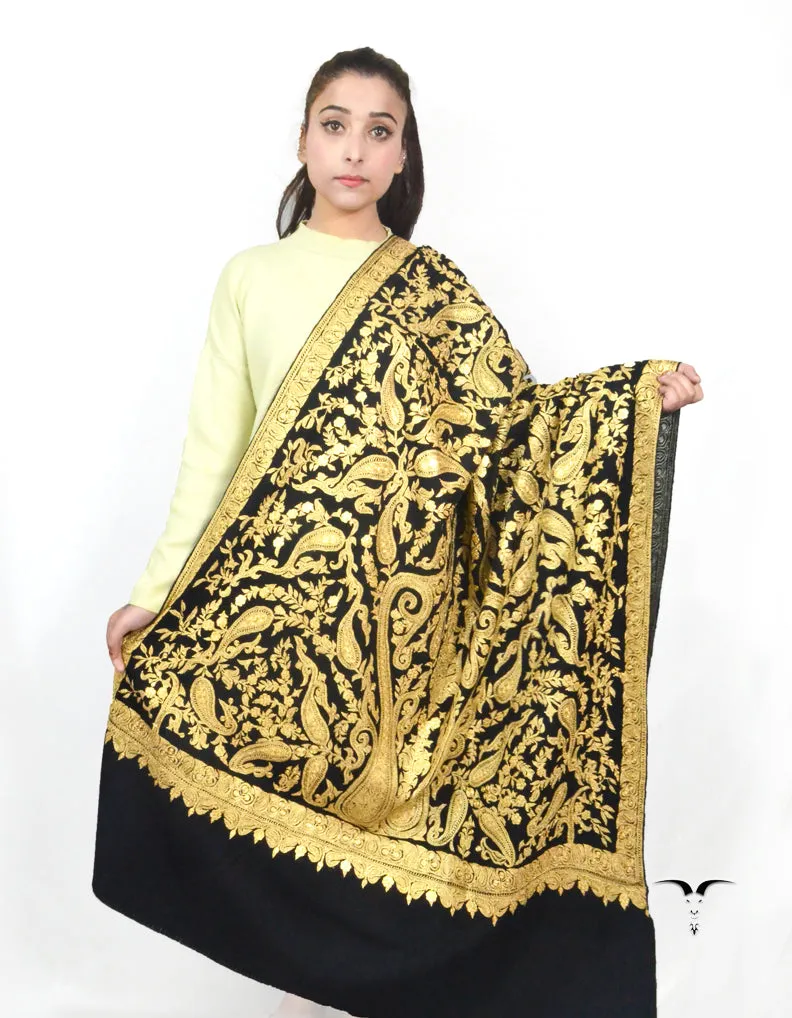 Black Pashmina Shawl With Tilla Embroidery 5689