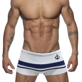 Blue White Stripes Polyester Spandex Boxer