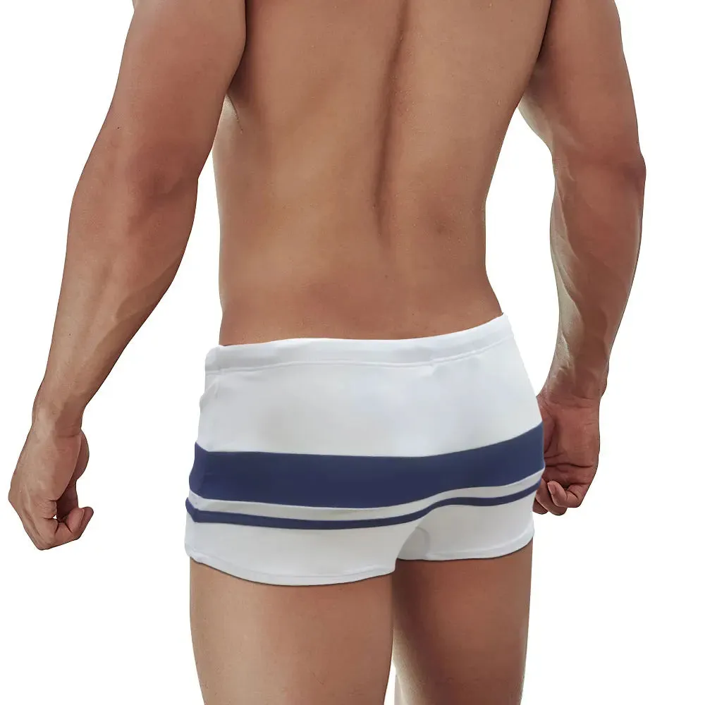 Blue White Stripes Polyester Spandex Boxer