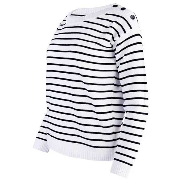 Boatneck Pullover in White/Black Stripe