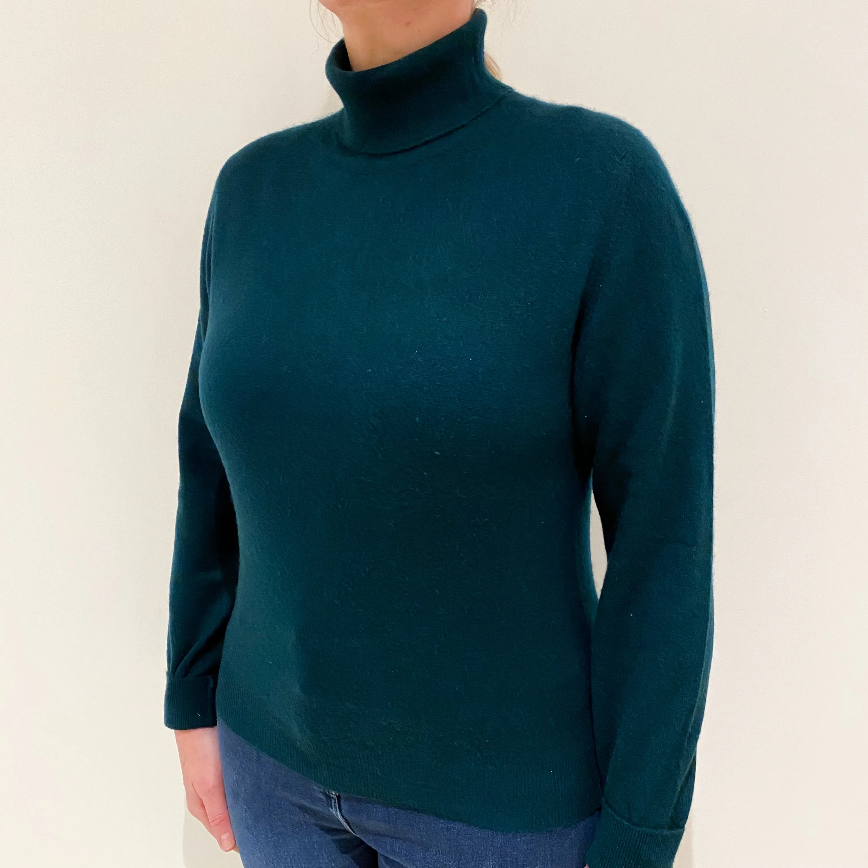 Bottle Green Cashmere Polo Neck Jumper Large