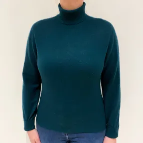 Bottle Green Cashmere Polo Neck Jumper Large