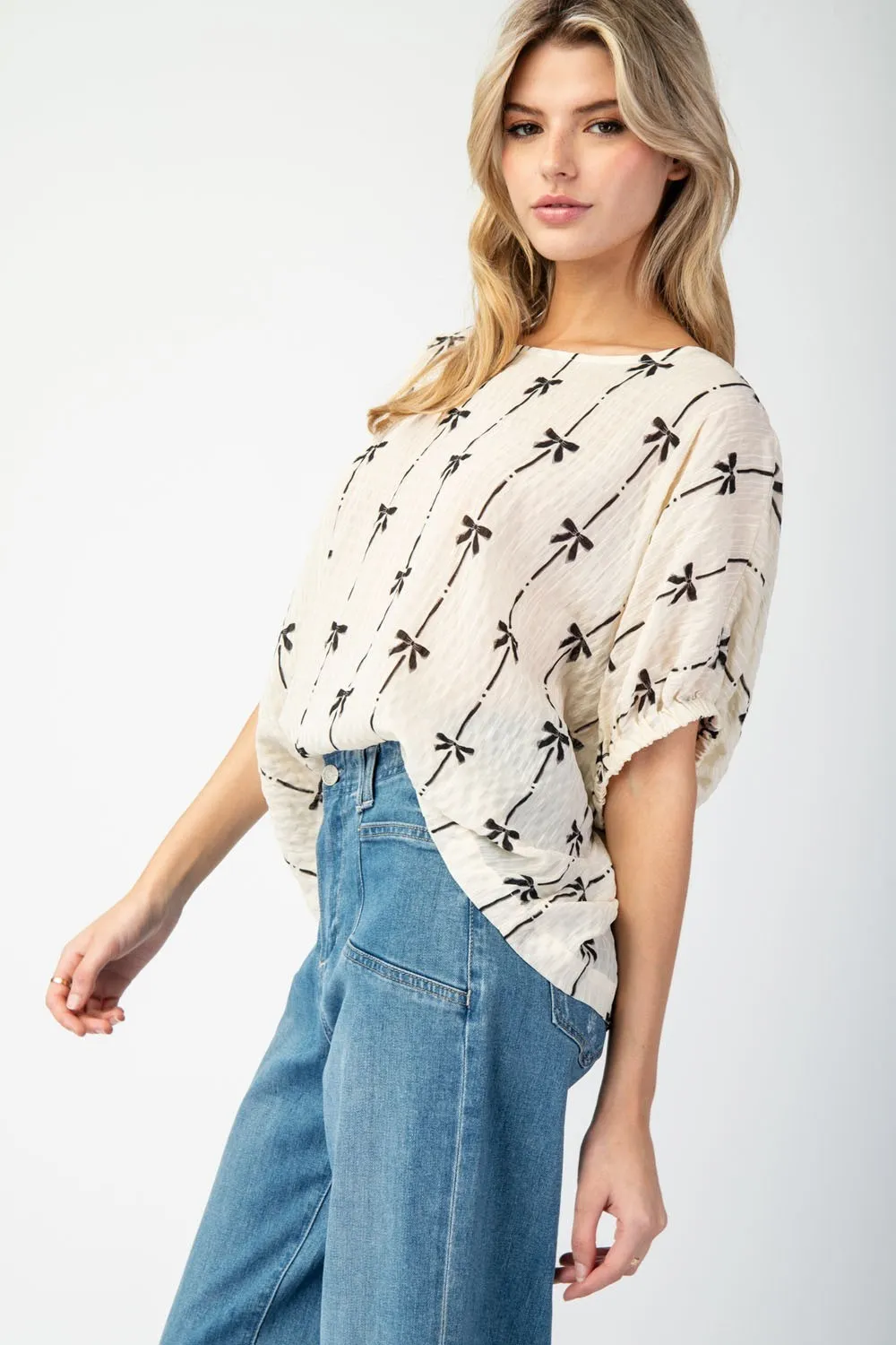 Bow printed short sleeve top