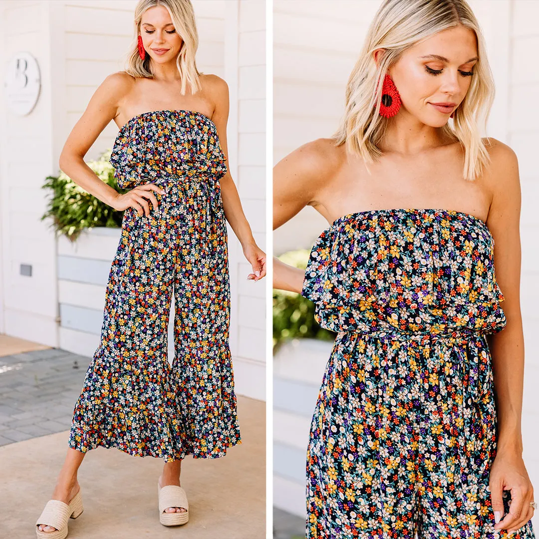 Can't Go Back Navy Blue Ditsy Floral Jumpsuit