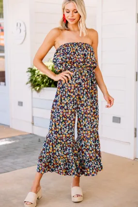 Can't Go Back Navy Blue Ditsy Floral Jumpsuit