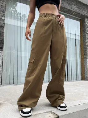 Casual Flap Side Pocket Plain Cargo Pants