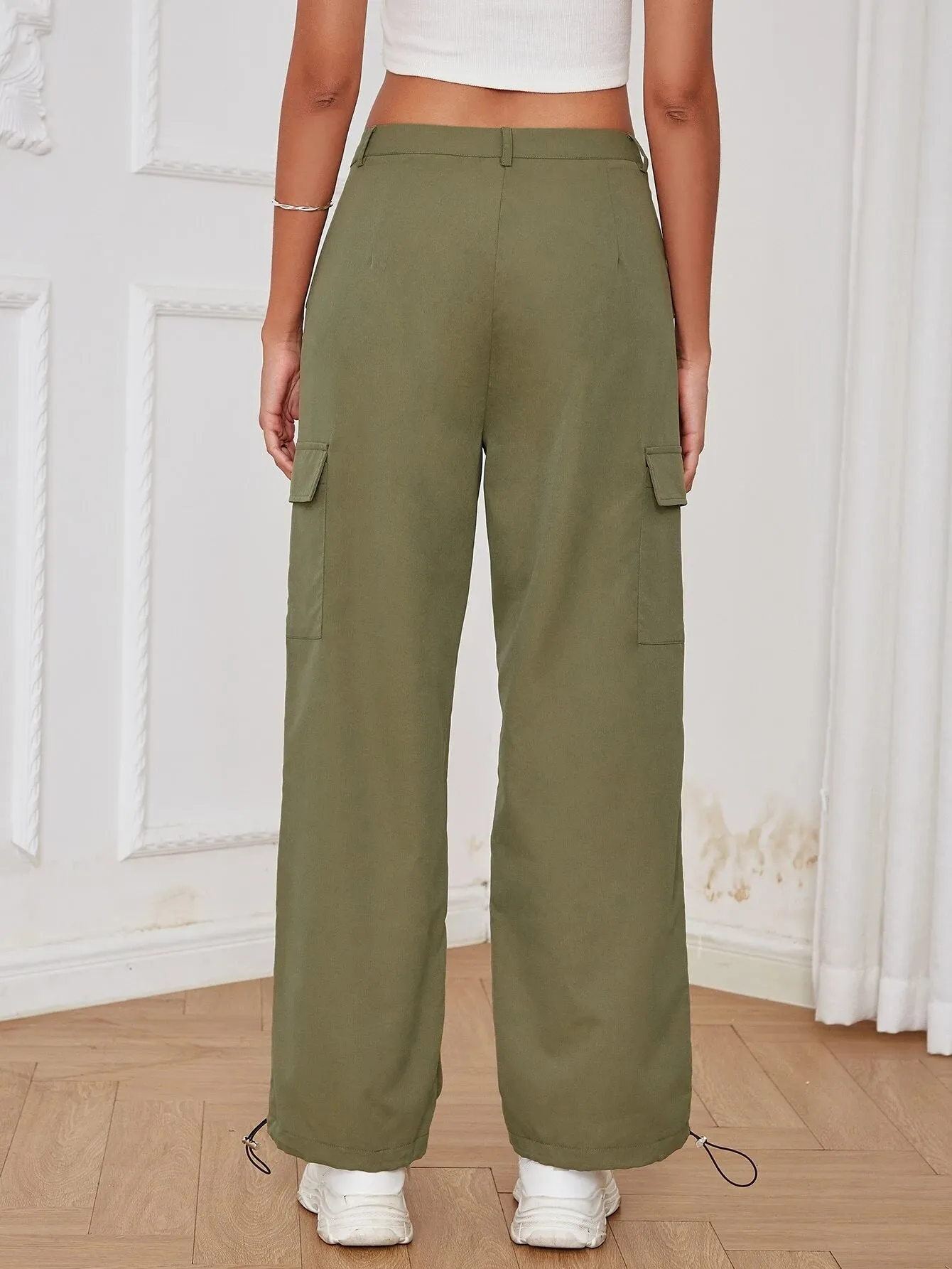 Casual High Waist Flap Pocket Side Cargo Pant