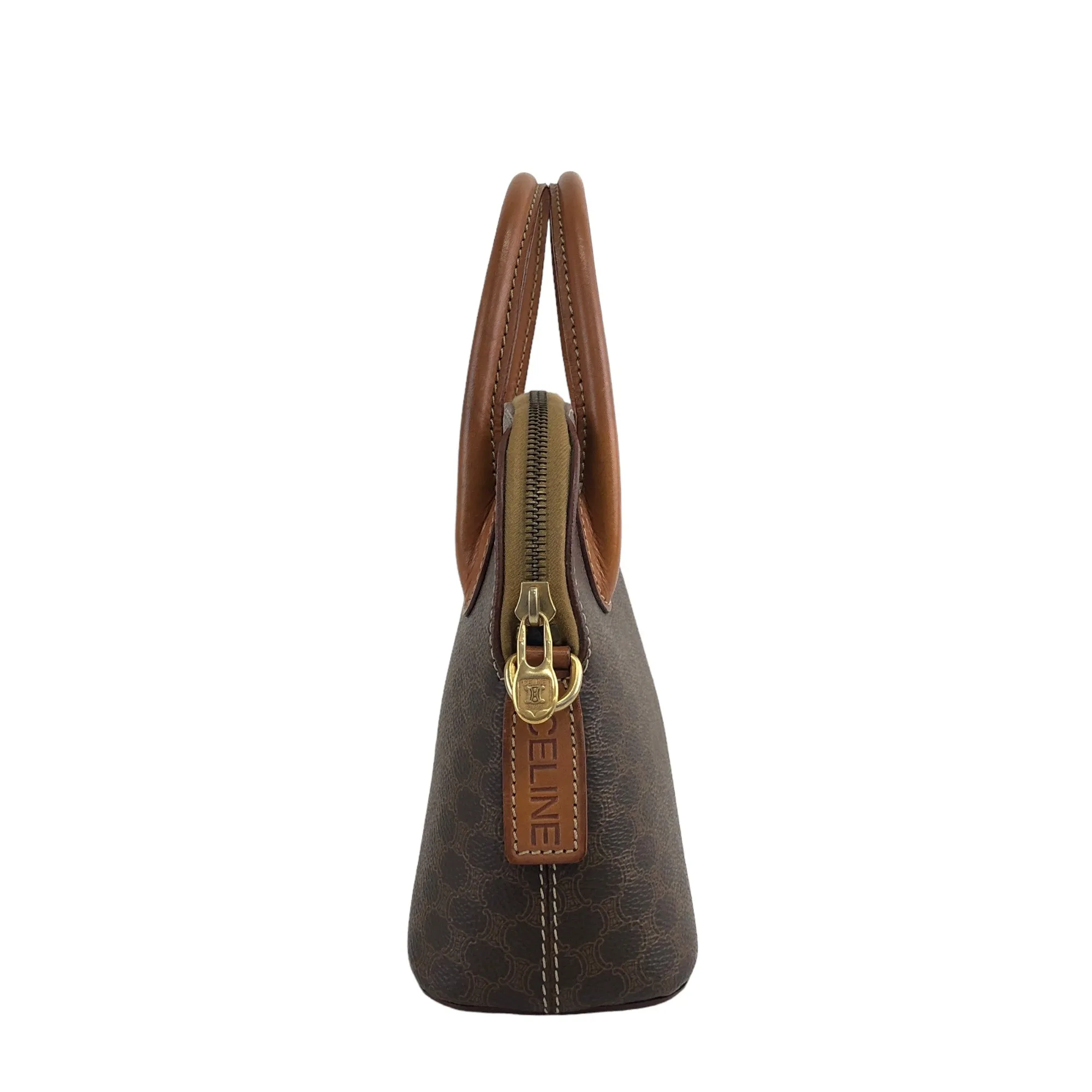 CELINE Macadam Two-way Handbag Shoulder bag Brown Vintage 6mtkif